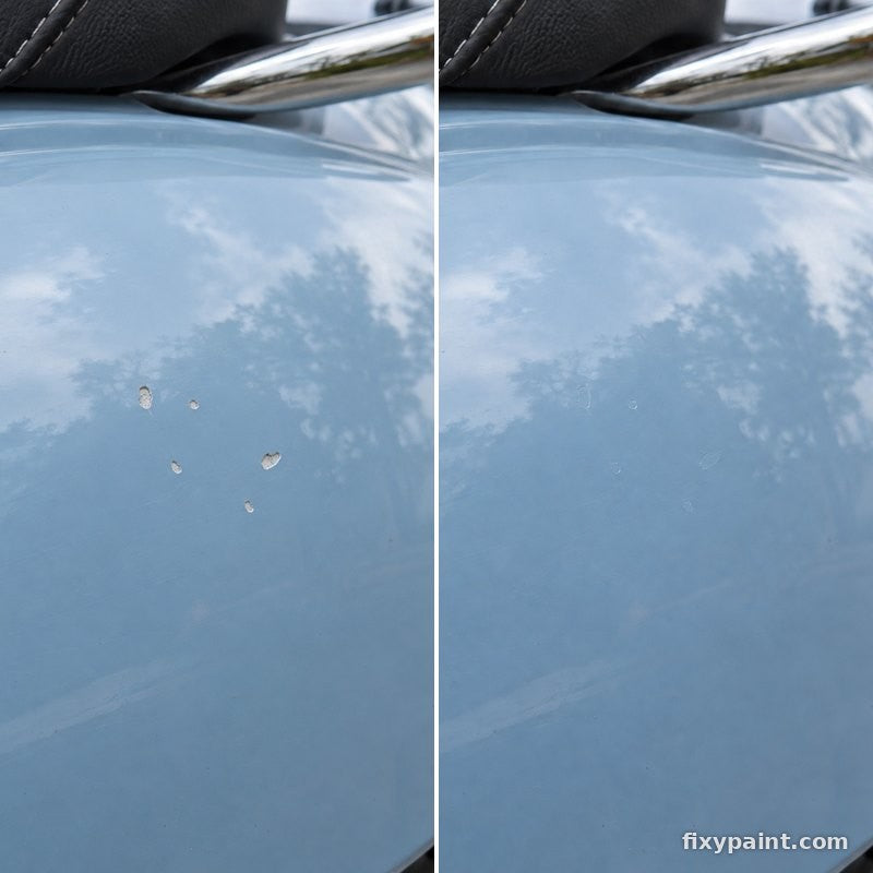Before and after touch-up paint repair: Stone chips, scooter side cowl