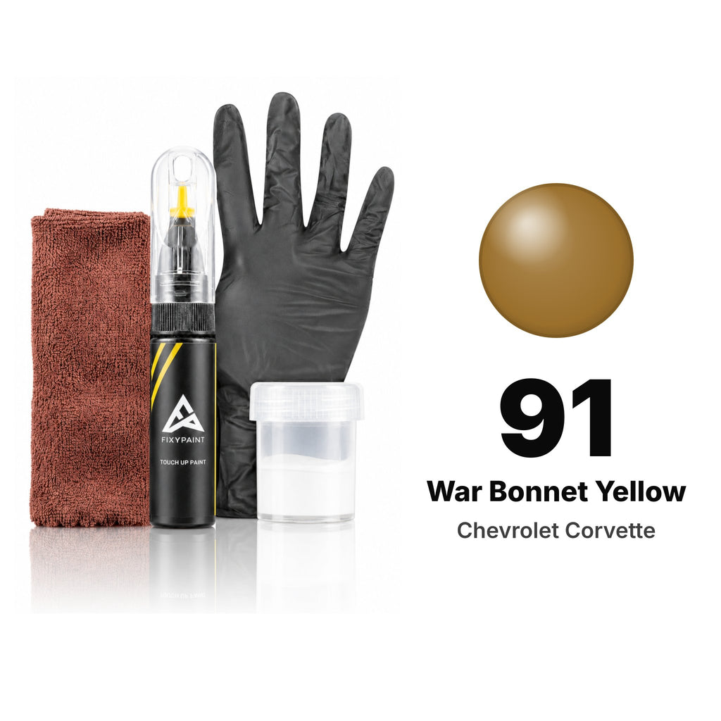 Touch-up paint for Chevrolet Corvette 91 War Bonnet Yellow, Complete kit