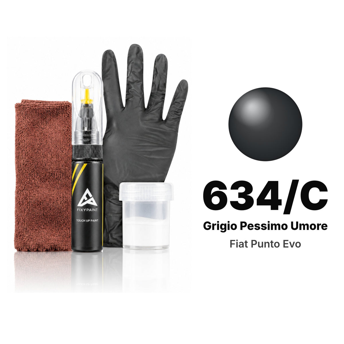 Touch-up paint for Fiat Punto Evo 634/C Grigio Pessimo Umore, Complete kit