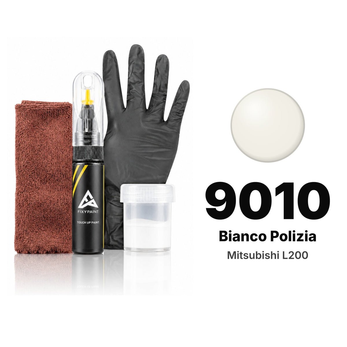 Lackstift für Mitsubishi L200 – 9010 Bianco Polizia (ab 1998), Set Komplett