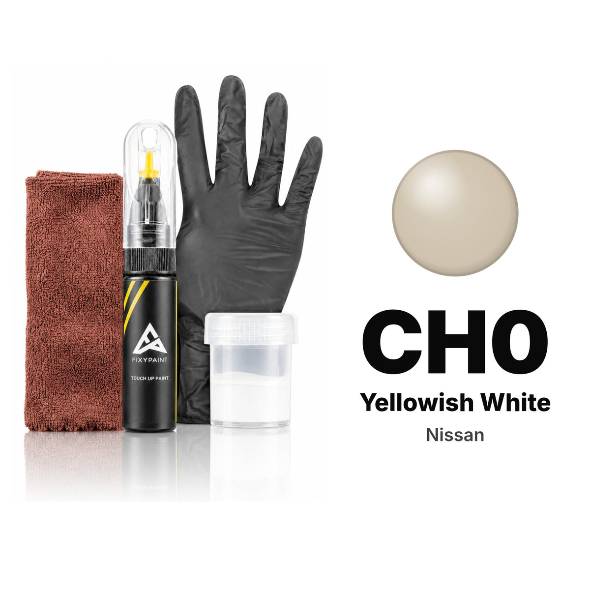 Touch-up paint for Nissan CH0 Yellowish White, Complete kit
