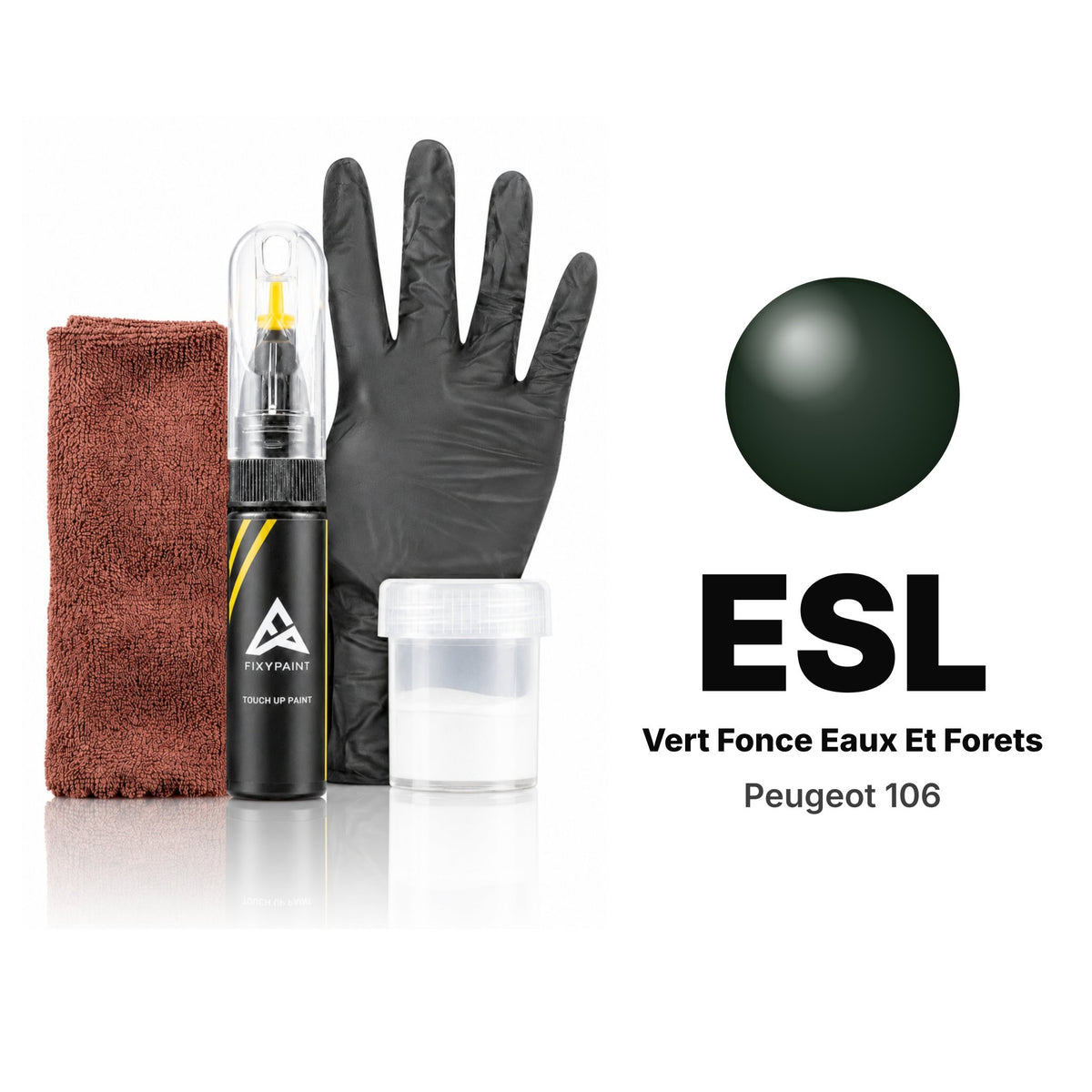 Touch-up paint for Peugeot 106 ESL Vert Fonce Eaux et Forets, Complete kit