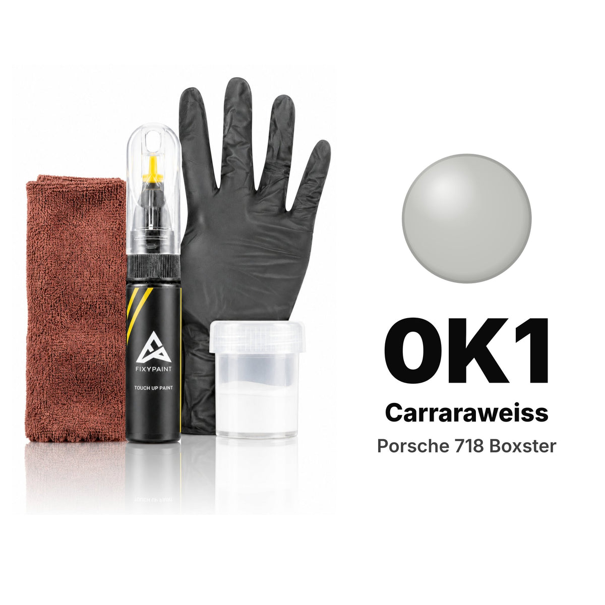 Touch-up paint for Porsche 718 Boxster 0K1 Carraraweiss, Complete kit