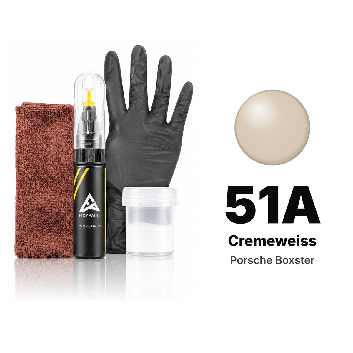 Touch-up paint for Porsche Boxster 51A Cremeweiss, Complete kit