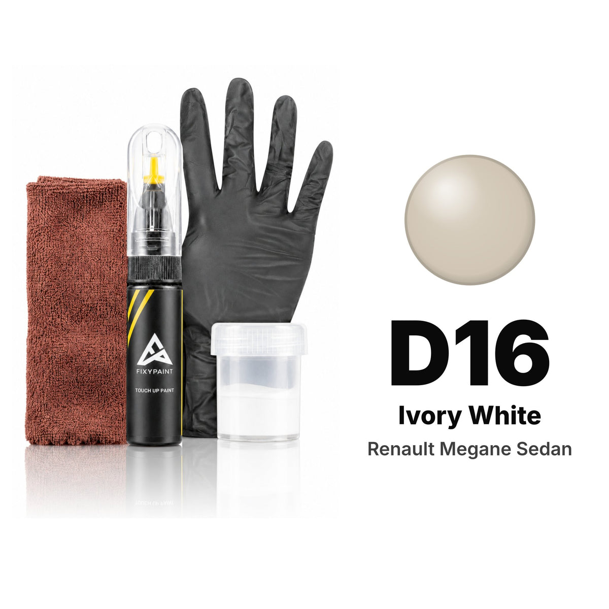 Touch-up paint for Renault Megane Sedan D16 Ivory White, Complete kit