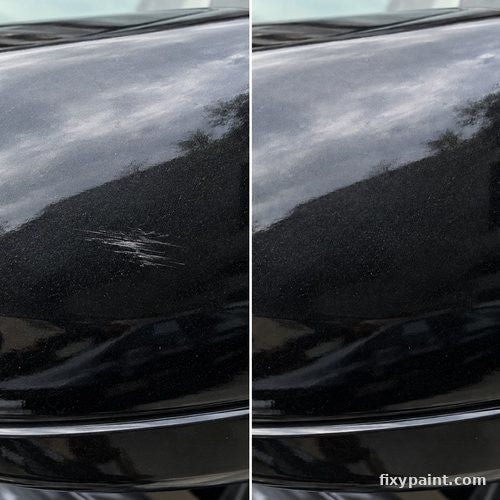 Before and after touch-up paint repair: Scuff marks, black paint