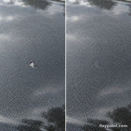 Before and after touch-up paint repair: Stone chip